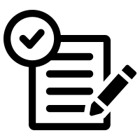 Icon showing two speech bubbles and a globe, symbolizing the application process for language interpreters, including multilingual requirements and global communication readiness.